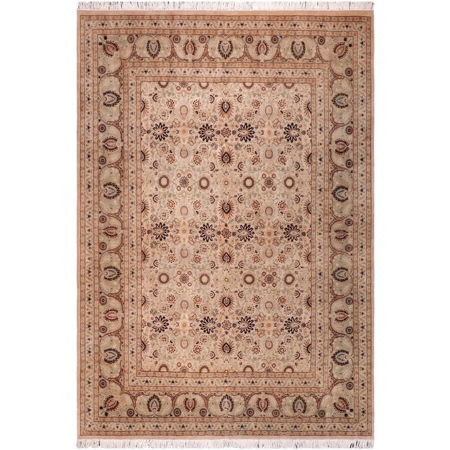 Elegant 1990's Pak-Persian Beige/Green Wool Rug - 9'1'' X 12'4'' For Sale - Image 9 of 9