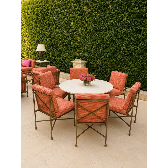 Jerome Outside Dining Chairs in Reed Brass Finish by Michael Taylor, Set of 6 For Sale - Image 10 of 11