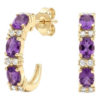 Amethyst & Cz Huggies Hoops Studs | Dainty Hoop Birthstone Earrings for Woman, A Pair For Sale