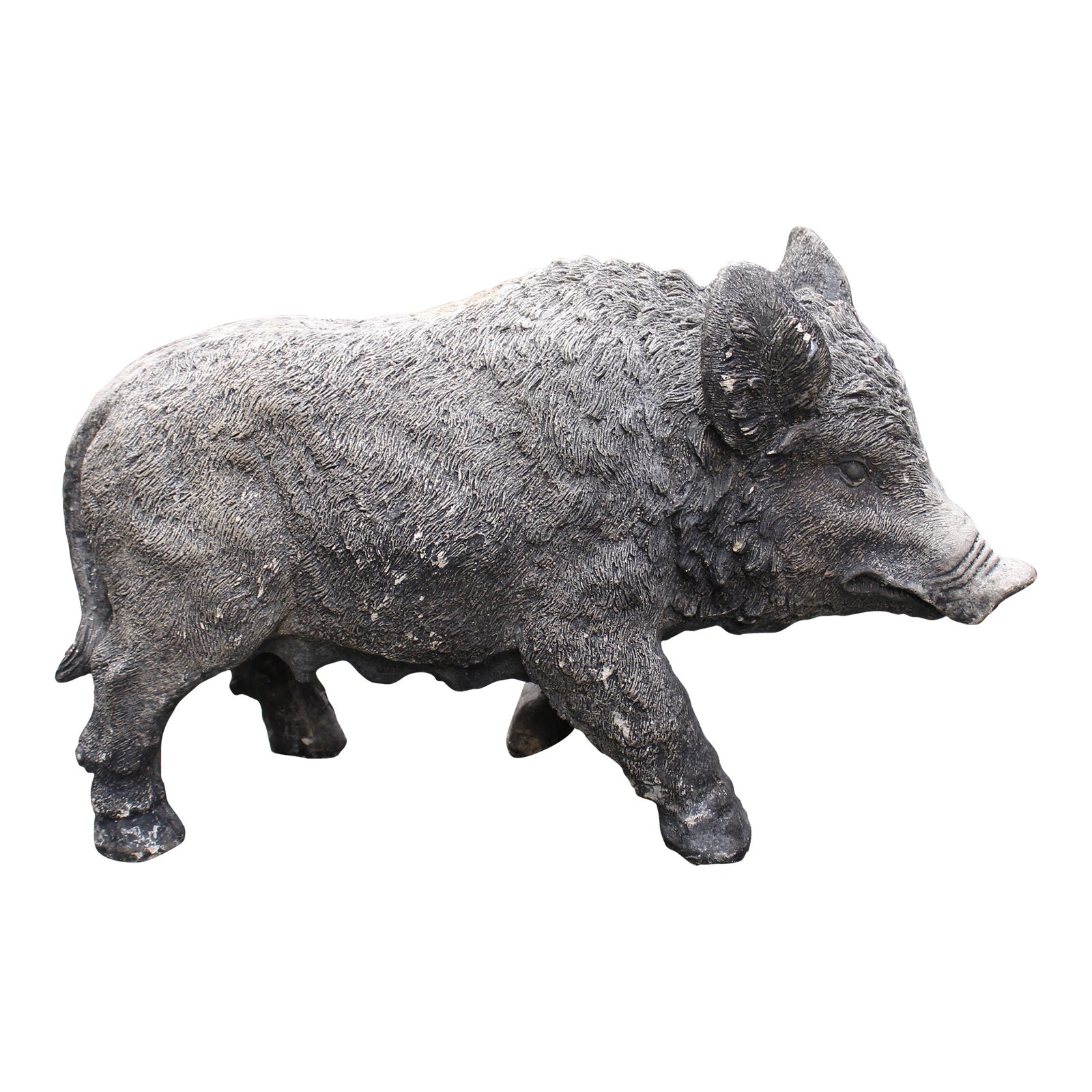 Mid-20th Century English Cast Stone Razorback Boar Garden Figure | Chairish