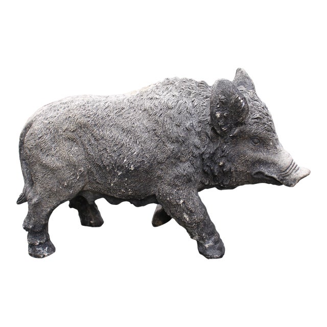 Mid-20th Century English Cast Stone Razorback Boar Garden Figure For Sale