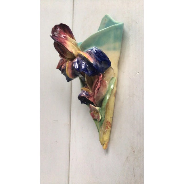 French Majolica iris wall pocket Longchamp, circa 1880.