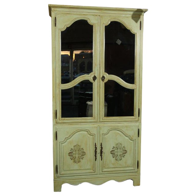 Green Painted Distressed Baker Armoire With Two Mirrored Glass