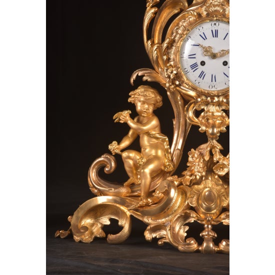 1840s French Louis XV Ormolu Gold Bronze Mantel Clock Set 3pc For Sale - Image 10 of 16