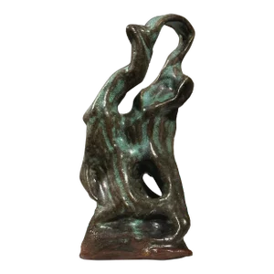 Vintage Abstract Biomorphic Earthenware Faded Blue Glaze, Signed (C. 1970)