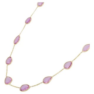 10.7 Carat Pink Sapphire Station Chain Necklace in 18k Gold by VRJewels For Sale