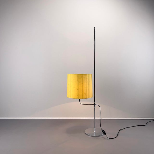 Minimalist Floor Lamp with Yellow Shade in Dupioni Silk by Florian Schulz, Germany, 1970s For Sale - Image 4 of 13