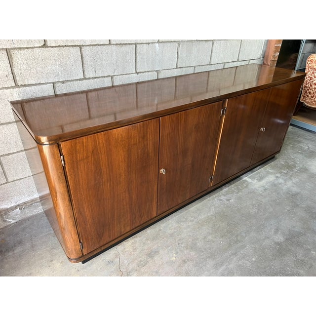 Art Deco Monumental European Art Deco Walnut Credenza / Sideboard – Streamline Moderne Cabinet For Sale - Image 3 of 17