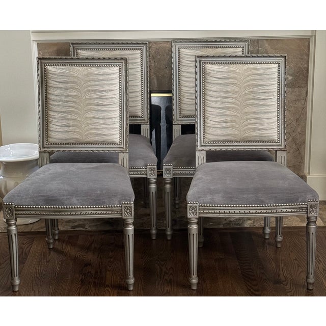 Massoud Furniture Bespoke Massoud Louis XVI Style Modern Side Chairs - Set of Four For Sale - Image 4 of 11
