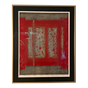 "Bright Space" Abstract Numbered Print in Red, Black and Gray, by Hiroyuki Tajima, 1977