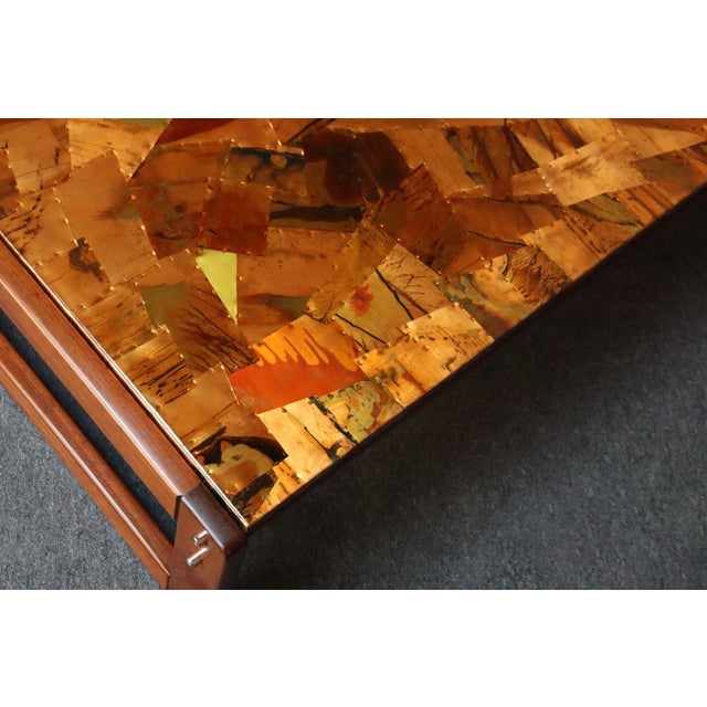 Brazilian Modern Rosewood and Copper Mosaic Coffee Table by Percival Lafer For Sale - Image 13 of 18