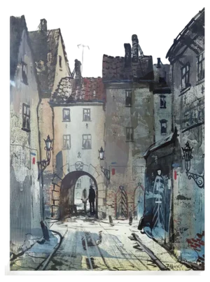 Janis Brekte, Town, 1983, Watercolor & Acrylic on Paper