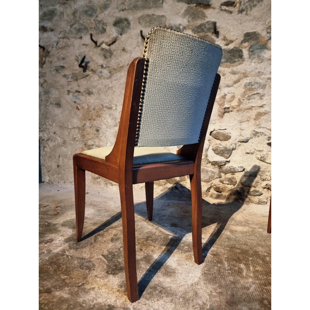 Mid-Century French Walnut Dining Chairs in Light Taupe Upholstery, 1950s, Set of 5 For Sale - Image 14 of 18