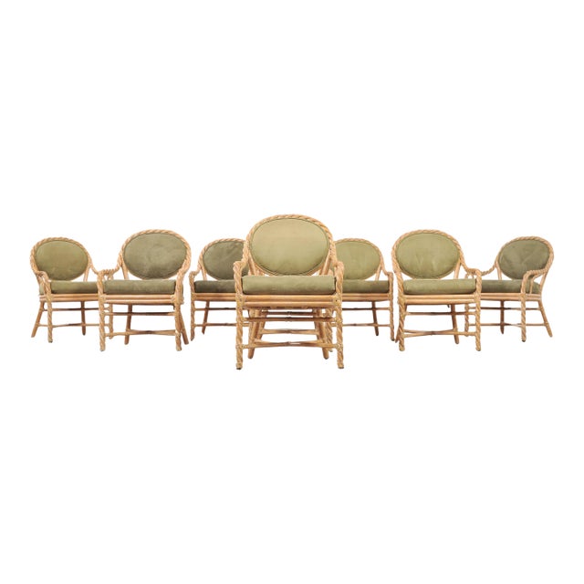 Set of Eight McGuire Organic Barley Twisted Rattan Dining Chairs For Sale