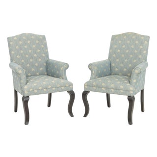 Mitchell Gold Blue Upholstered Armchairs, Pair For Sale