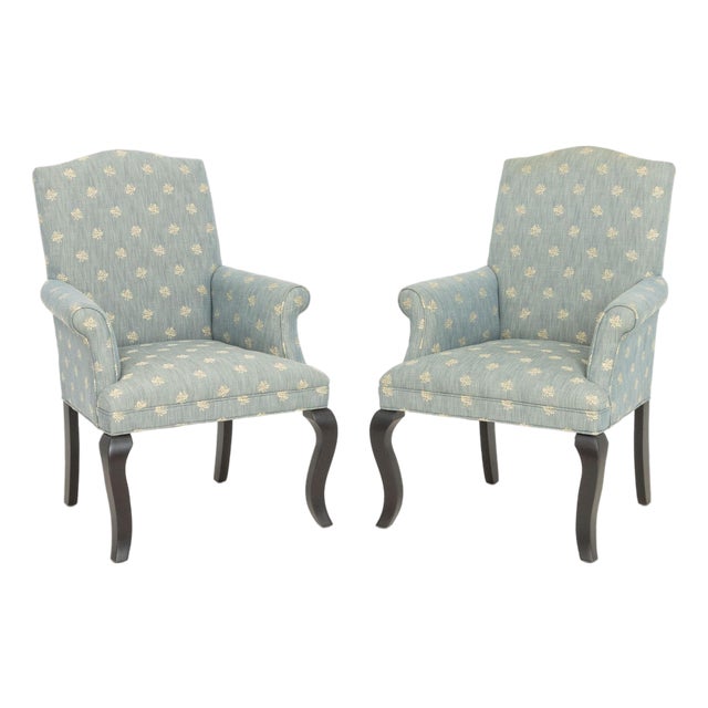 Mitchell Gold Blue Upholstered Armchairs, Pair For Sale