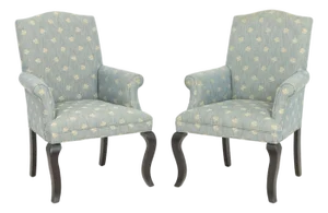 Mitchell Gold Blue Upholstered Armchairs, Pair