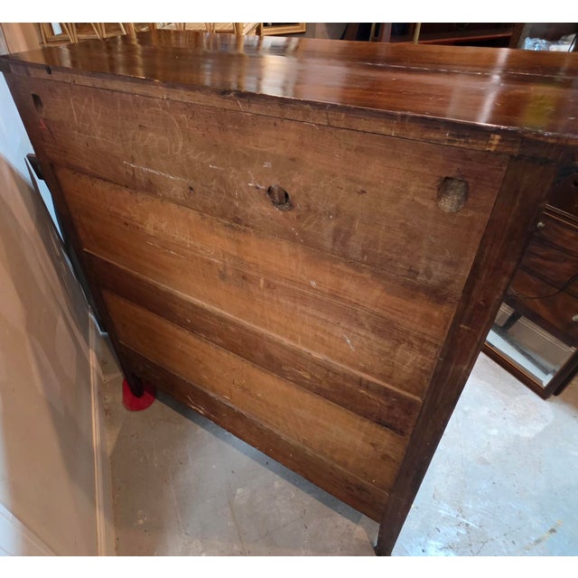 Antique American Classical Bookmatched Crotch Black Walnut Chest of Drawers With Turned Bun Feet, Circa 1845 For Sale - Image 4 of 16