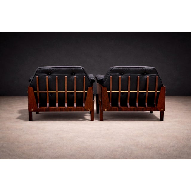 1960s Pair of Armchairs in Rosewood & Black Leather, Bertomeu, 1960s For Sale - Image 5 of 11
