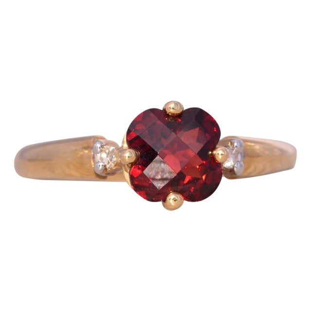 The Webeen: Checkerboard Garnet and Natural Diamond Ring in Yellow Gold For Sale
