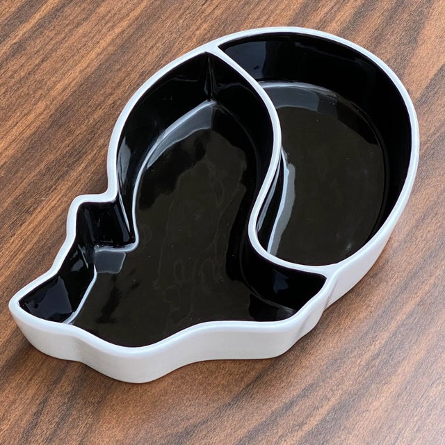 Mid-Century Modern Sagaform Black & White Divided Cat Dish by Ylva Olsson For Sale - Image 3 of 9