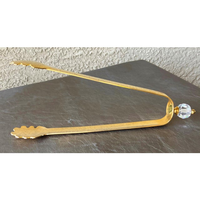 1980s Hollywood Regency-Style Circa 1980 Fabulously Sleek Brass & Crystal Ice Tongs, Hong Kong For Sale - Image 5 of 12
