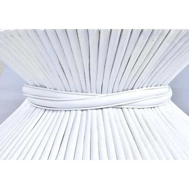 McGuire Coastal White Rattan Wheat Sheaf Coffee Table With Round Glass For Sale - Image 12 of 13