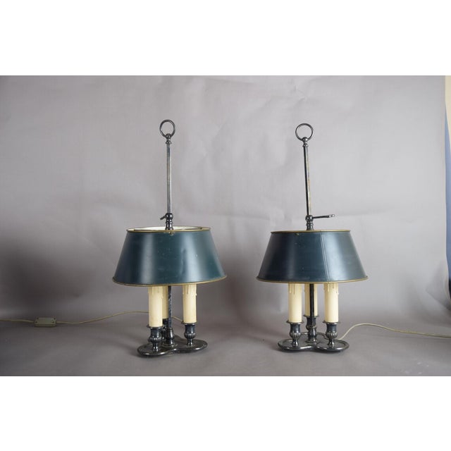 French Bouillotte Lamps in Silvered Metal, 1940s, Set of 2 For Sale - Image 10 of 18