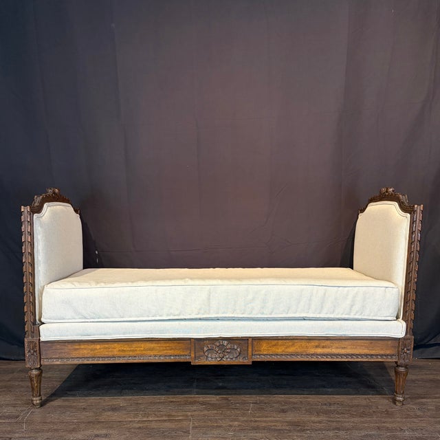 White Antique French Louis XVI Carved Walnut Expandable Daybed and Settee For Sale - Image 8 of 13