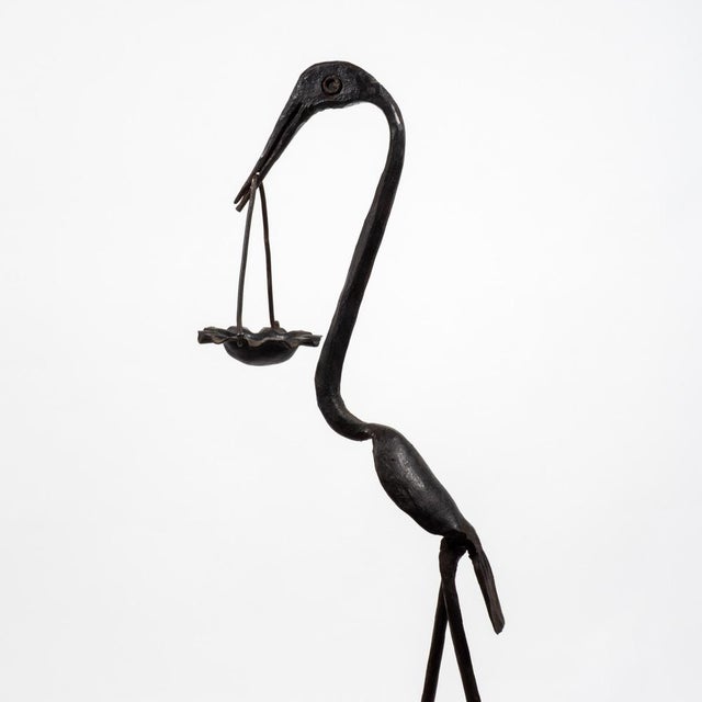 Brutalist Wrought Iron Heron Sculpture Standing Ashtray, Italy, 1960s For Sale - Image 6 of 9