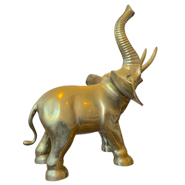 1970s Vintage 1970s Large Solid Brass Elephant Sculpture — Hollywood Regency Statement Piece For Sale - Image 5 of 11