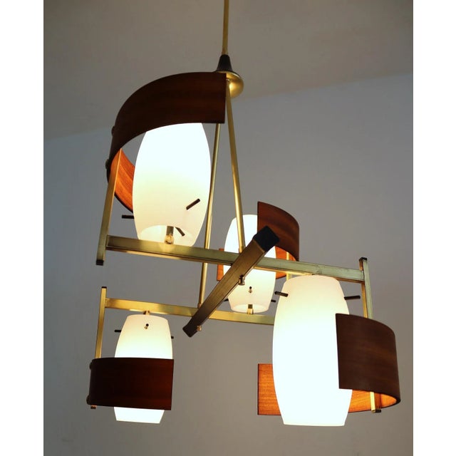 Mid-Century Modern Italian Teak and Glass Chandelier, 1960s For Sale - Image 12 of 18