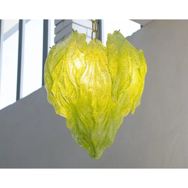 1990s Light Green Suspension Chandelier with Murano Glass Leaves, Italy, 1990s For Sale - Image 5 of 10