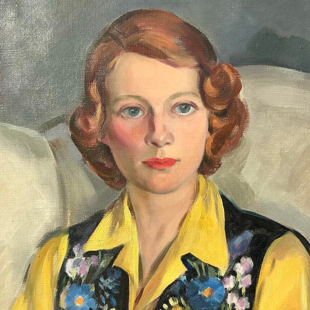 Early 20th Century Vintage Regency Original Oil Portrait on Canvas For Sale - Image 10 of 12