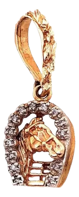 14 Karat Yellow and White Gold and Diamond Horseshoe Charm / Pendant