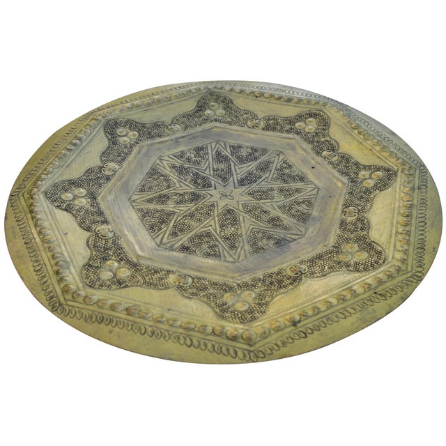 Mid 20th Century Moroccan Brass Tray W/ Engravings For Sale - Image 5 of 7