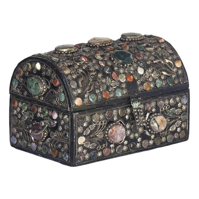 Vintage Handcrafted Moroccan Bejeweled Keepsake Box For Sale