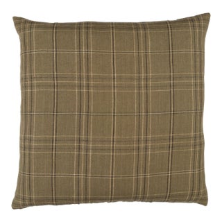 Schumacher Nils Plaid Linen Pillow In Lichen For Sale