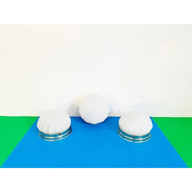 1970s Frosted Glass Scallop Shell Wall Lights - Set of Three For Sale - Image 9 of 18