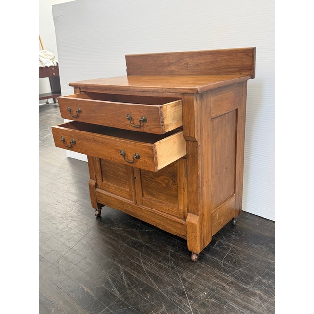 Early 19th Century Oak Washstand/Server Cabinet +Casters, Antique For Sale - Image 5 of 12