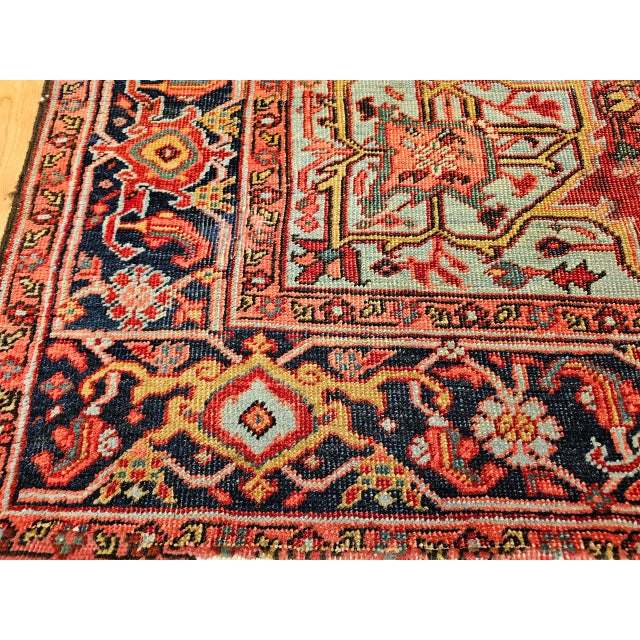 Persian Antique Persian Heriz Serapi Rug, Hand-Knotted Wool, Geometric Pattern, Brick-Red & Blue, 5x7 For Sale - Image 3 of 18