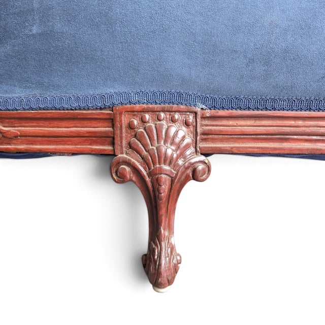 Wood Vintage Union Jack Upholstered Sofa With Ornate Carved Wood Frame For Sale - Image 7 of 18