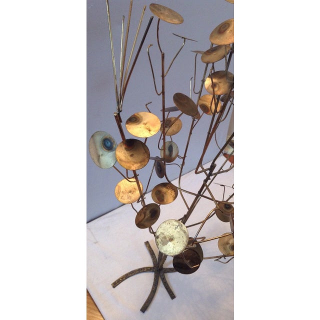 Metal Vintage Mid-Century Brutalist Free Standing Metal Work Tree Sculpture by C. Jere Rain Drop For Sale - Image 7 of 11