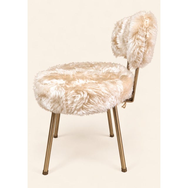 Vintage Dressing Table Chair with Faux Fur Upholstery and Gold Legs, 1960s For Sale - Image 4 of 6