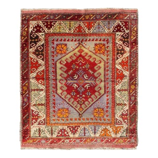 Colorful Early 20th Century Antique Turkish Oushak Rug With Medallion in Purple 3'3"x3'8" For Sale