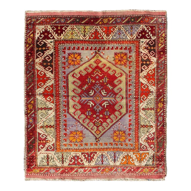 Colorful Early 20th Century Antique Turkish Oushak Rug With Medallion in Purple 3'3"x3'8" For Sale