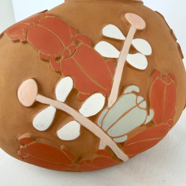 Ceramic Camille Bernal Gallegos Pottery Vessel - Hand Coilsd With Carved Beetles & Plants For Sale - Image 7 of 11