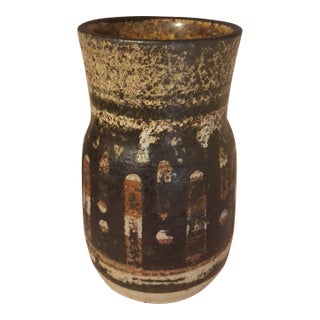Vintage Lapid Israel Art Pottery Vase #60 Mid Century Modern Brutalist Fat Lava For Sale