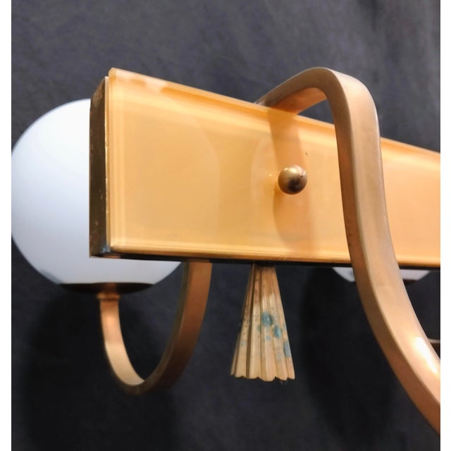 Brass and Opaline Glass Chandelier, 1960s For Sale - Image 16 of 17