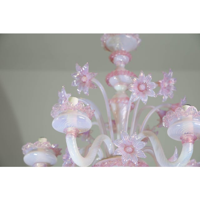 Glass 1960s Extraordinary Murano Glass Chandelier Adorned With Pink Flowers For Sale - Image 7 of 15